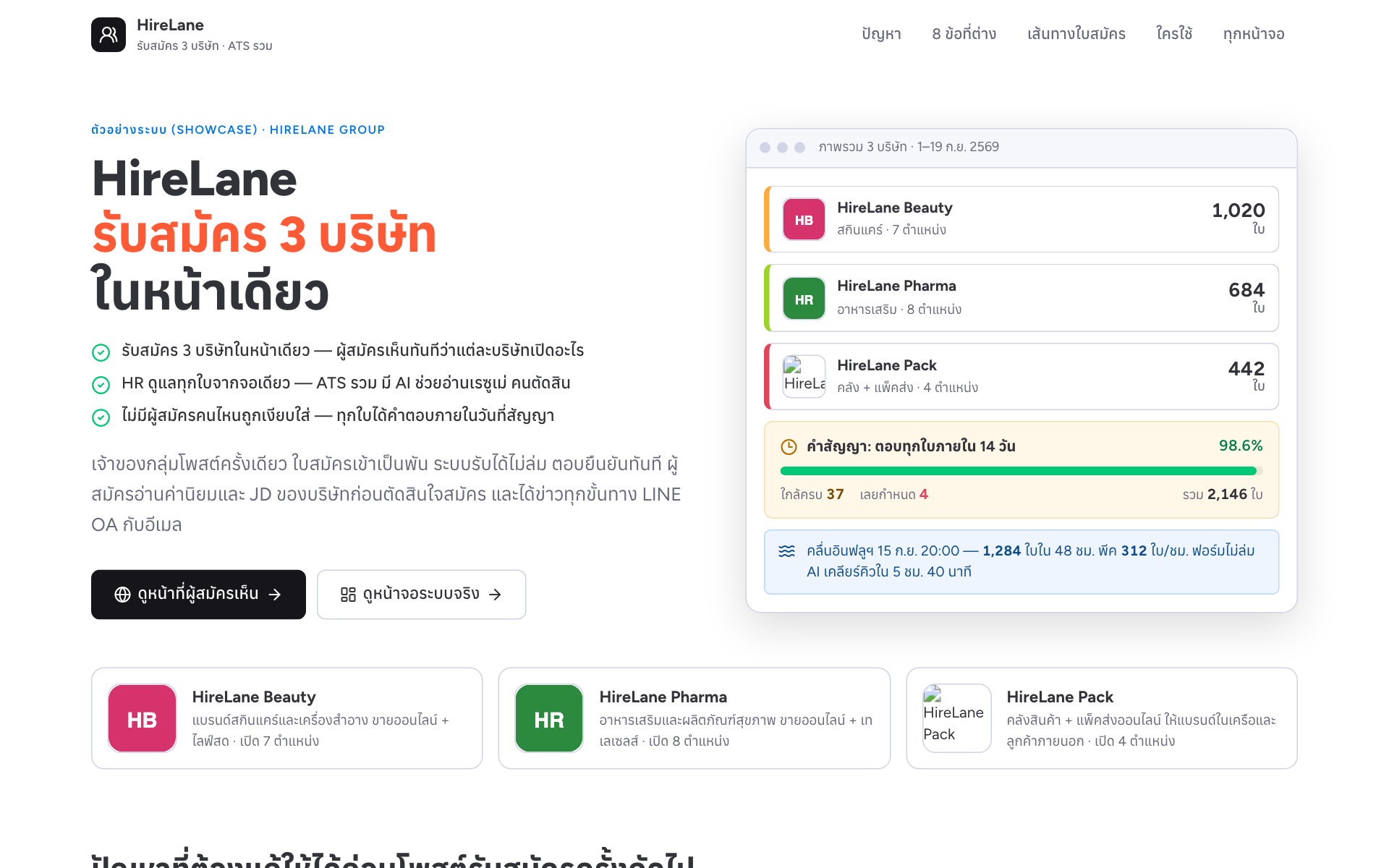 หน้าจอระบบ HireLane