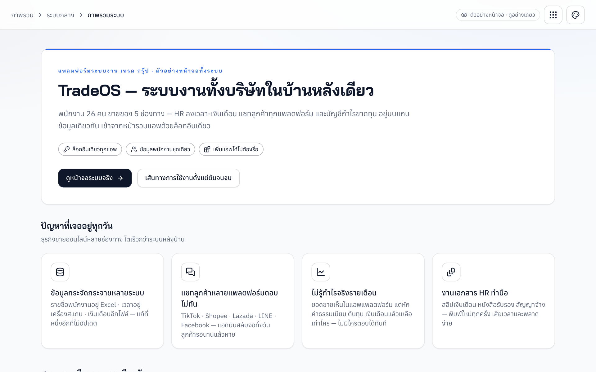 หน้าจอระบบ TradeOS